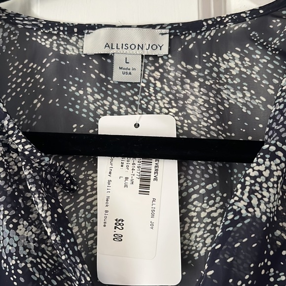 Courtney Split Neck Navy, Blue & White semi-sheer Blouse with camisole - Picture 2 of 4